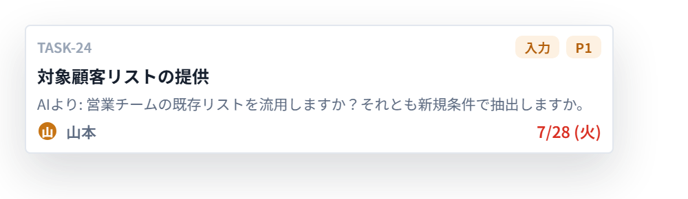 AIからの質問カード。人間の回答を求めていることが分かる